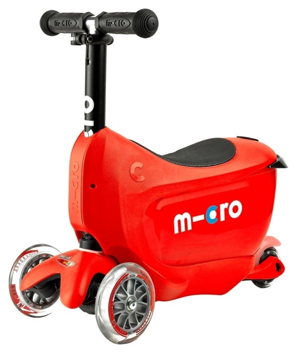 Самокат MICRO серии Mini2go Deluxe Plus - КРАСНЫЙ (до 50 kg, до 20 kg с сиденьем, 3-х кол.)