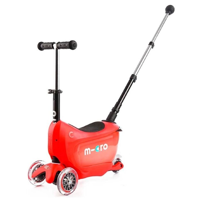 Самокат MICRO серии Mini2go Deluxe Plus - КРАСНЫЙ (до 50 kg, до 20 kg с сиденьем, 3-х кол.)