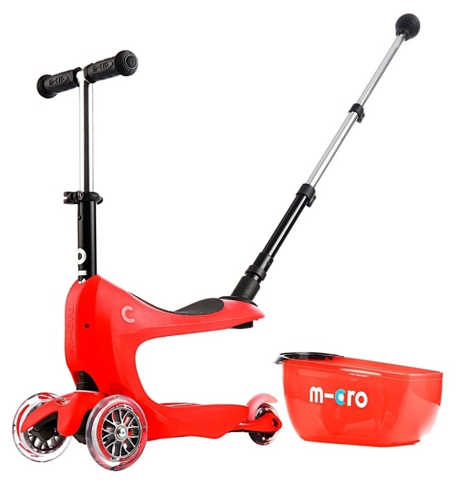 Самокат MICRO серии Mini2go Deluxe Plus - КРАСНЫЙ (до 50 kg, до 20 kg с сиденьем, 3-х кол.)