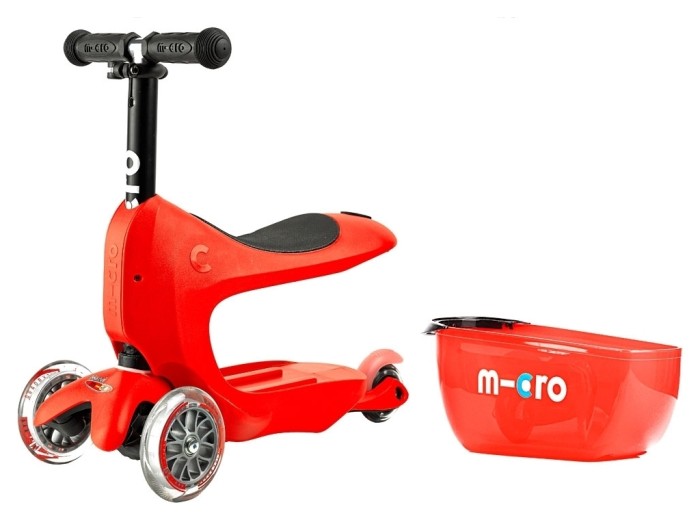 Самокат MICRO серии Mini2go Deluxe Plus - КРАСНЫЙ (до 50 kg, до 20 kg с сиденьем, 3-х кол.)