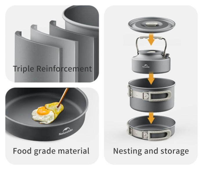 Сковорідка зі складаною ручкою Naturehike CNK2450CF010, 17,5 см, алюміній