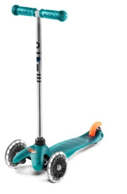 Самокат MICRO серии "Mini Classic" - АКВА (до 50 кг, 3-х колесный, LED)