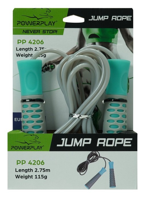 Скакалка PowerPlay 4206 Jump Rope PRO+ Сіро-м'ятна (2,75m.)
