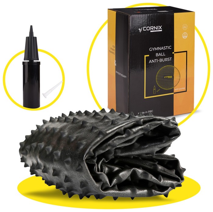 М'яч для фітнесу (фітбол) Cornix 55 см масажний Anti-Burst XR-0466 Black