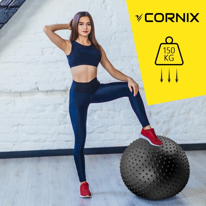 М'яч для фітнесу (фітбол) Cornix 55 см масажний Anti-Burst XR-0466 Black