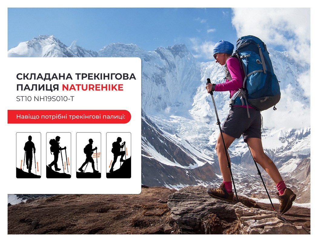 Трекінгова палиця Naturehike ST10 NH19S010-T, 120 см, блакитна
