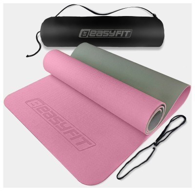 Коврик для йоги и фитнеса EasyFit TPE+TC 6 мм двухслойный розово-серый + серый чехол с черным