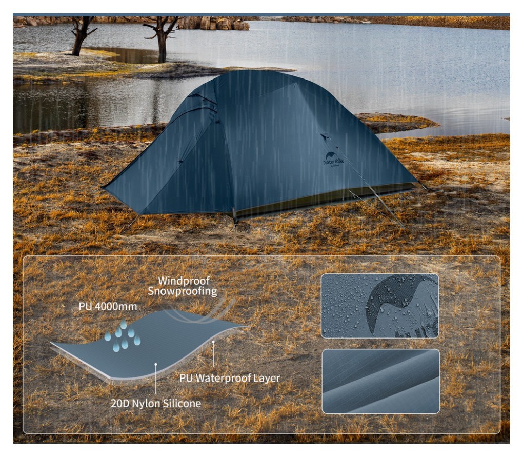Намет надлегкий тримісний з футпринтом Naturehike Cloud Up 3 UL NH18T030-T-T, 20D, темно-синій, укр, укр