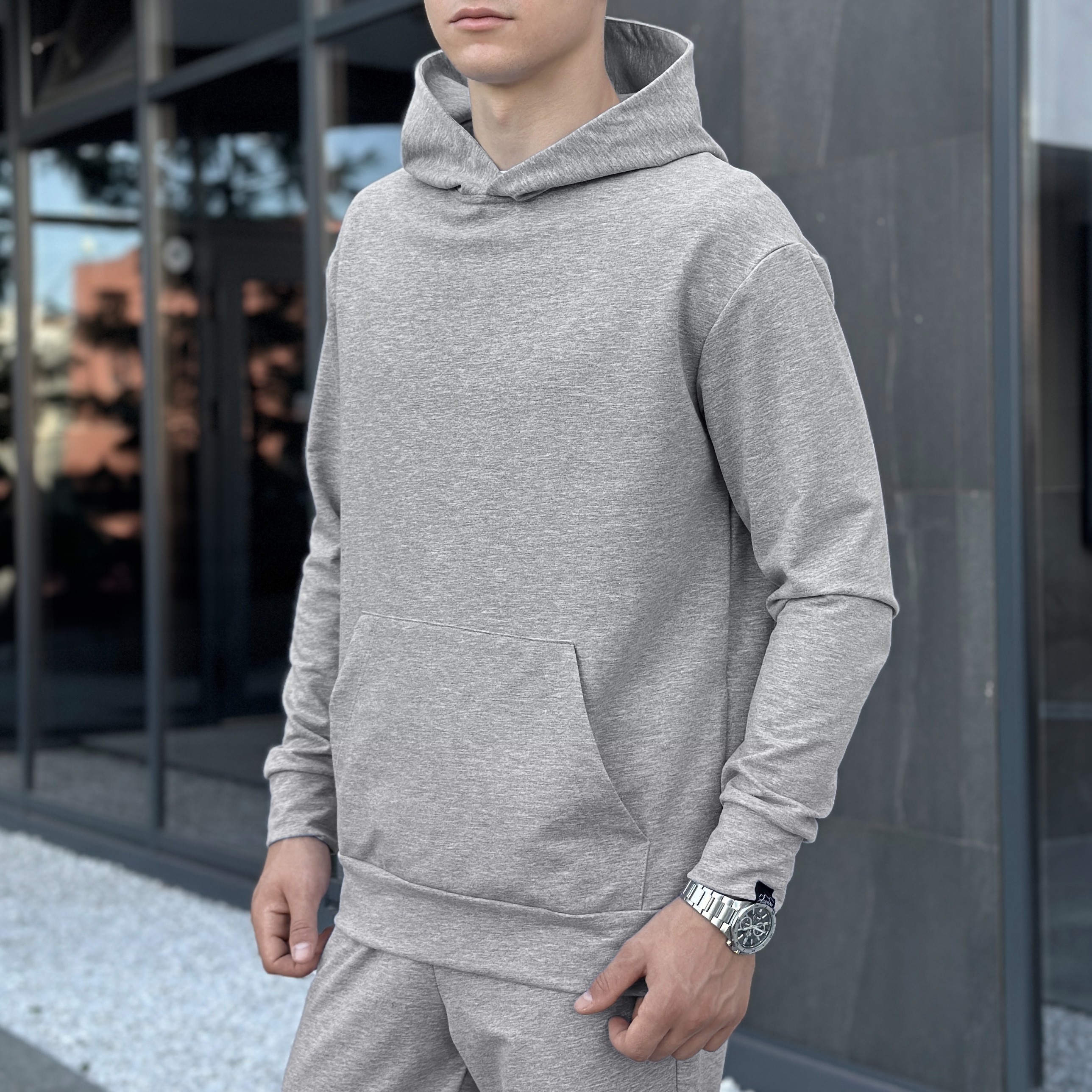 Чоловіче демісезонне худі з капюшоном сіре Pobedov 001