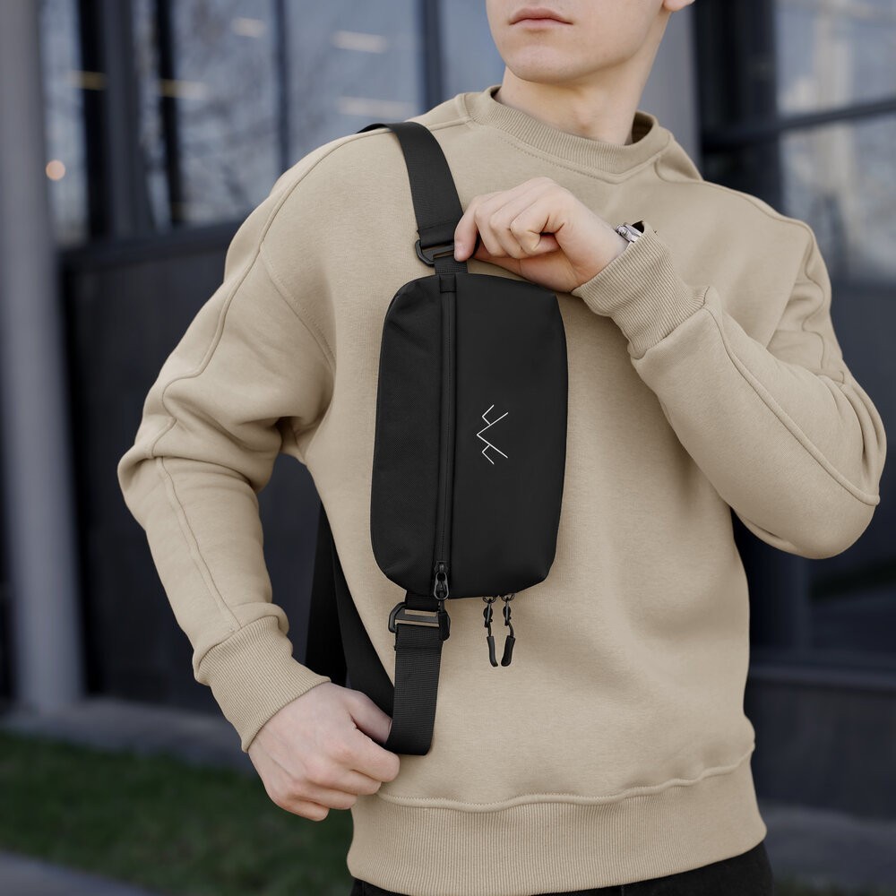 Чоловіча чорна сумка з кишенями на замку Pobedov Practical, укр, укр