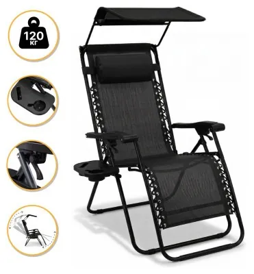 Розкладне крісло шезлонг з козирком LEOBRO Zero Gravity Black (LB-ZGC-H1-BLK)