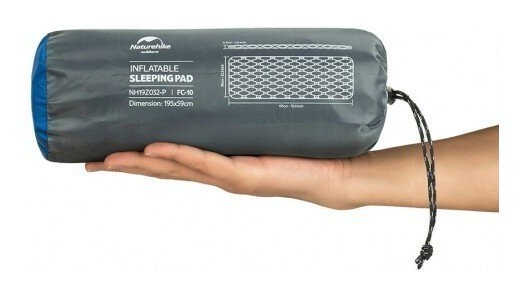 Матрац туристичний надувний одномісний Naturehike FC-10 NH19Z032-P 195x59x6.5 см, блакитний для кемпінгу