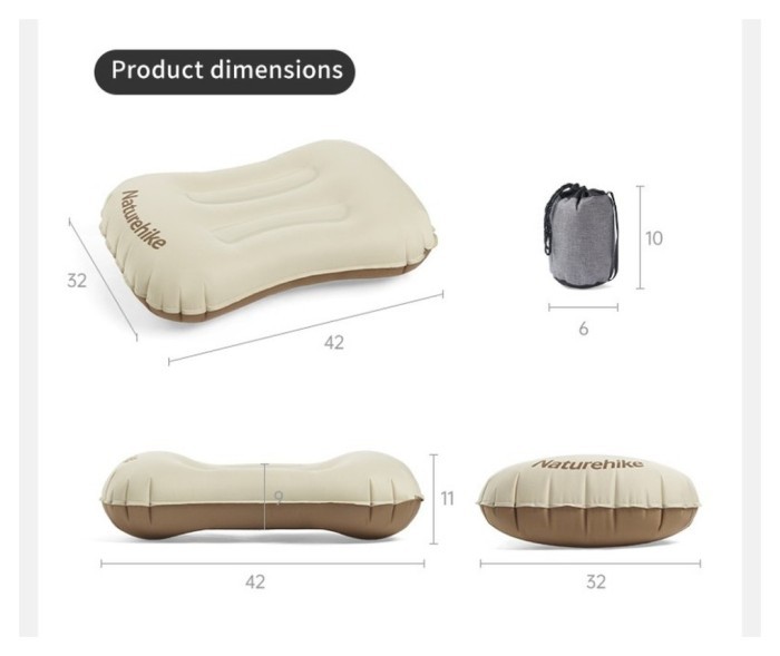 Подушка надувна ультралегка Naturehike NH17T013-Z, 42х32 см, бежева