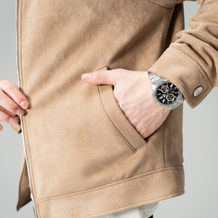 Куртка жіноча Slavni класична пряма бежева, Куртка Slavni Bluff замшева бежева