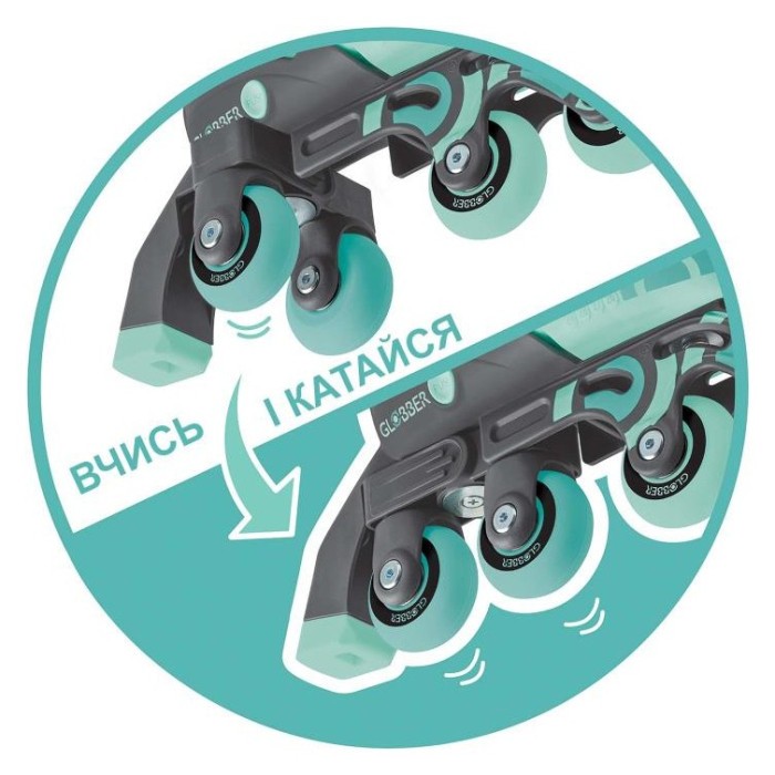 Роликові ковзани GLOBBER 2в1 м'ятно-зелені р.30-33, до 60кг, 5+