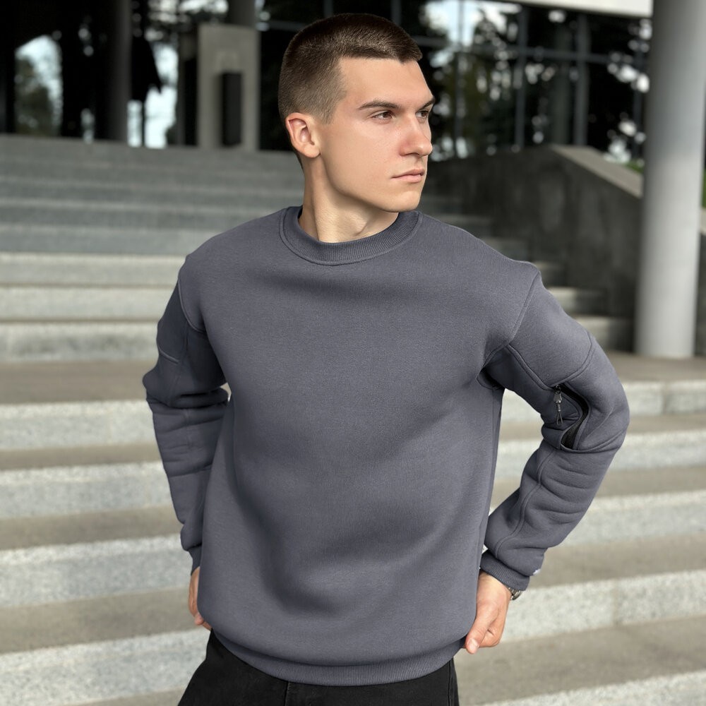 Світшот чоловічий зимовий однотонний сірий Pobedov Apex, укр, укр