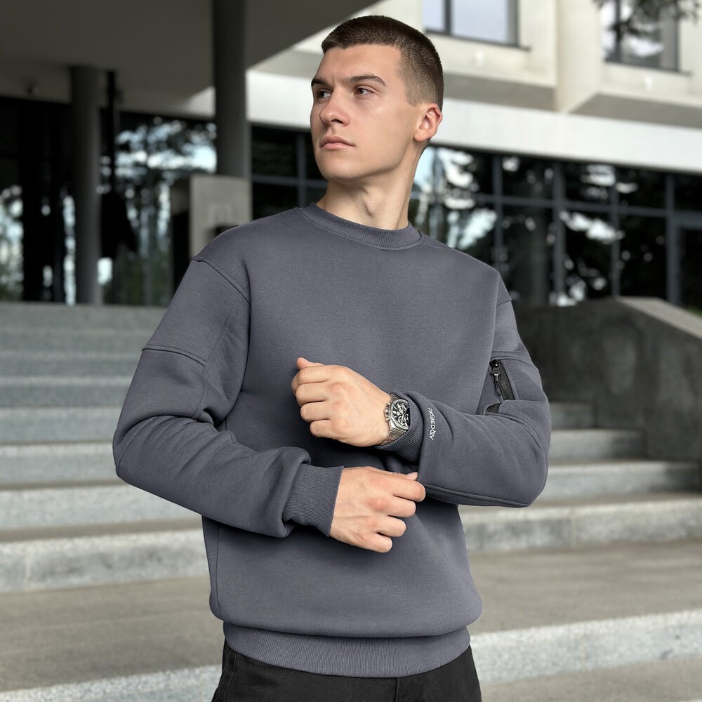 Світшот чоловічий зимовий однотонний сірий Pobedov Apex, укр, укр