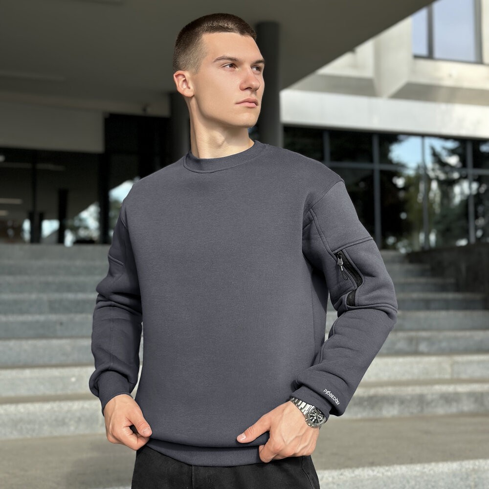 Світшот чоловічий зимовий однотонний сірий Pobedov Apex, укр, укр