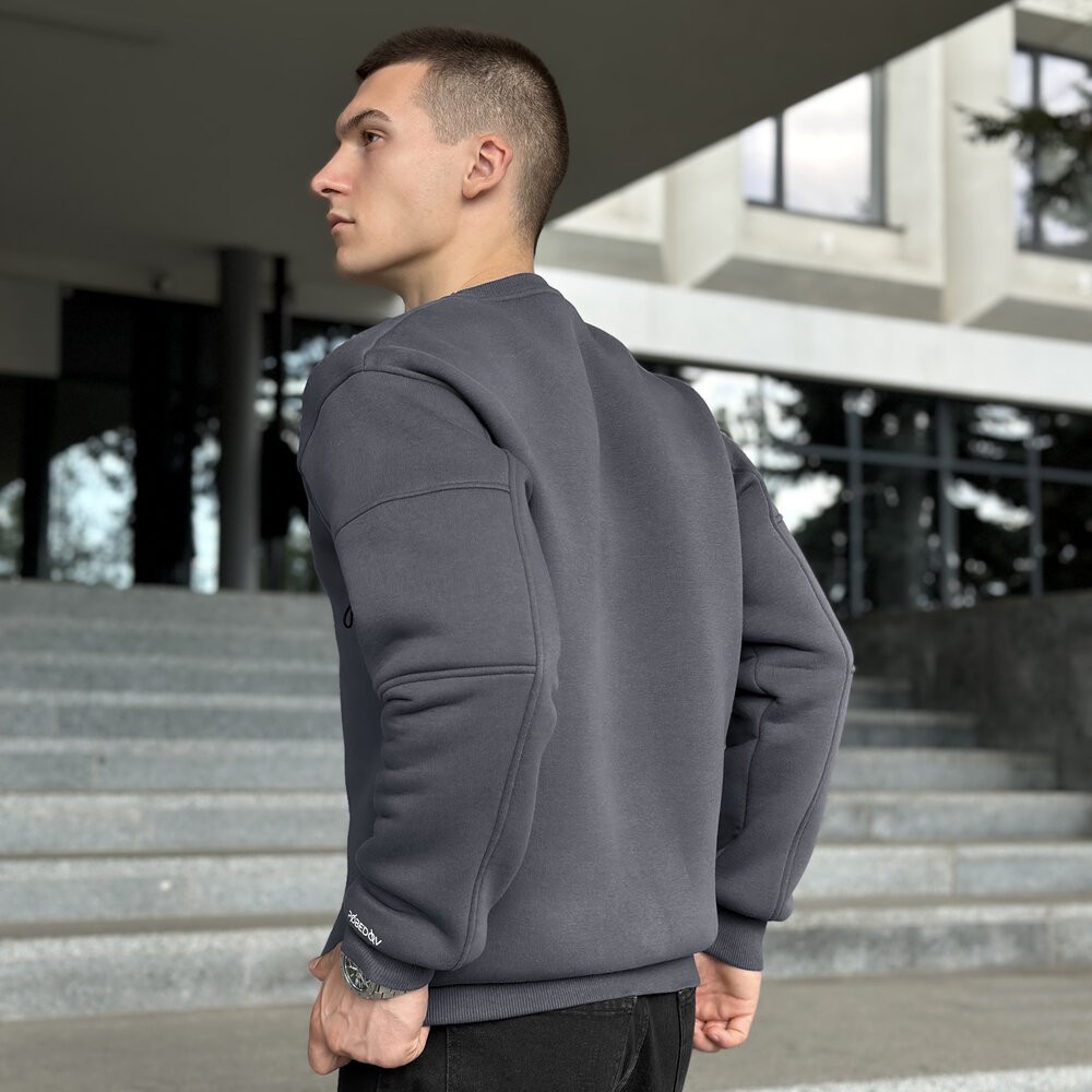 Світшот чоловічий зимовий однотонний сірий Pobedov Apex, укр, укр