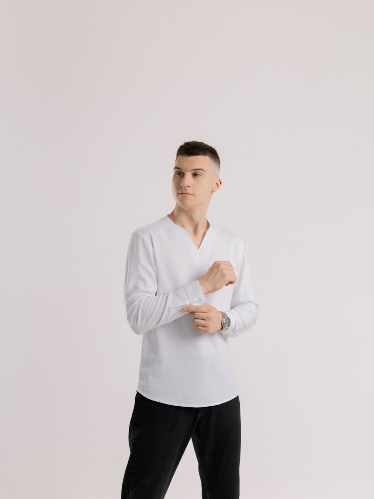 Мужская рубашка белая с длинным рукавом Pobedov Horizon