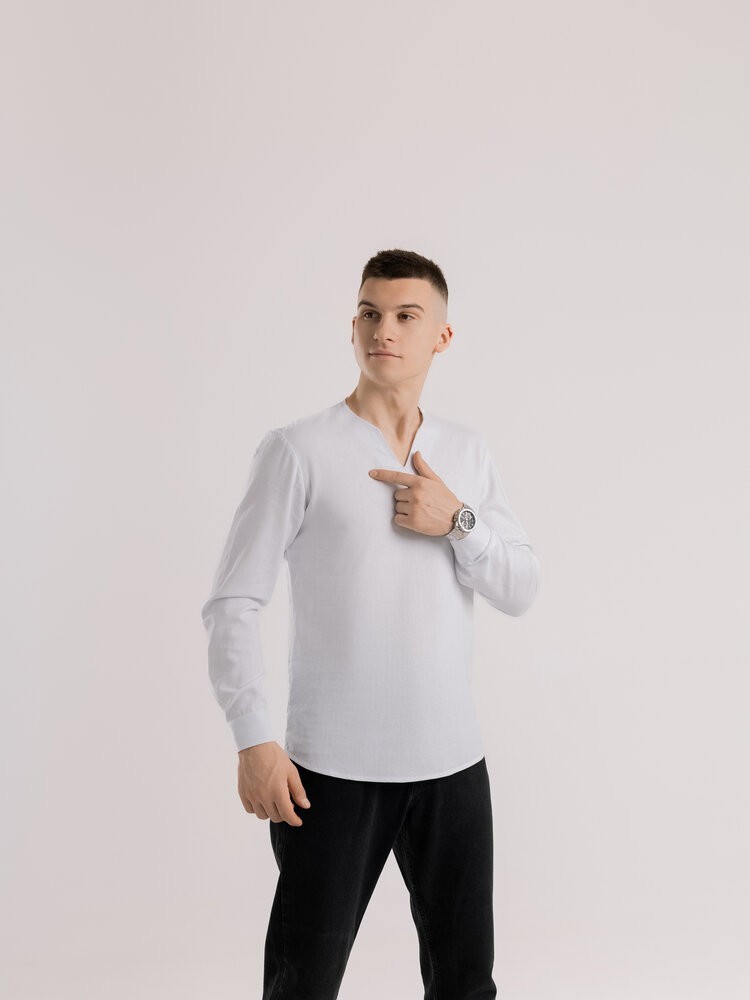 Мужская рубашка белая с длинным рукавом Pobedov Horizon