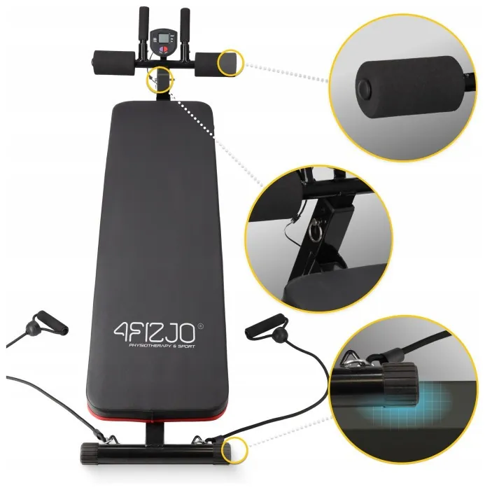 Скамья для пресса (изогнутая) 4FIZJO с эспандерами и счетчиком (P-5905973401401)