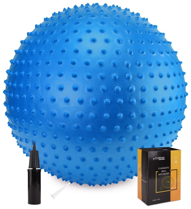 М'яч для фітнесу (фітбол) Cornix 55 см масажний Anti-Burst XR-0467 Blue