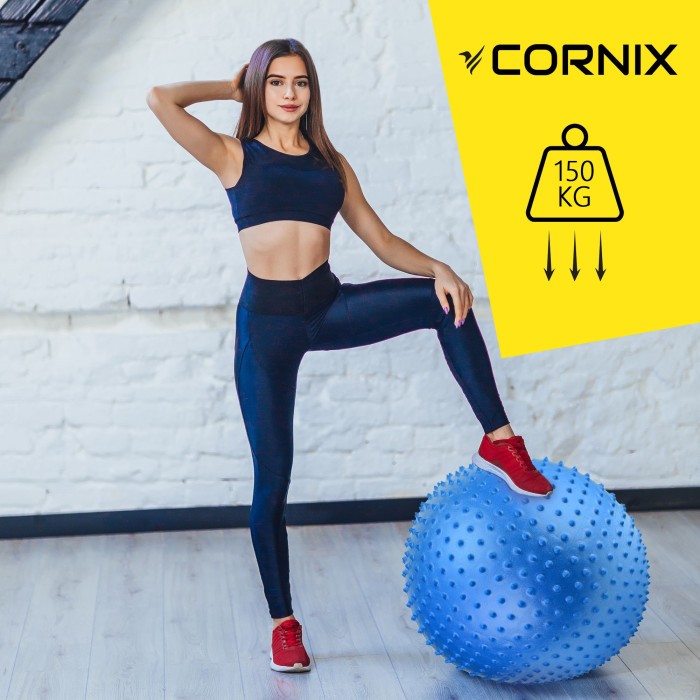 М'яч для фітнесу (фітбол) Cornix 55 см масажний Anti-Burst XR-0467 Blue
