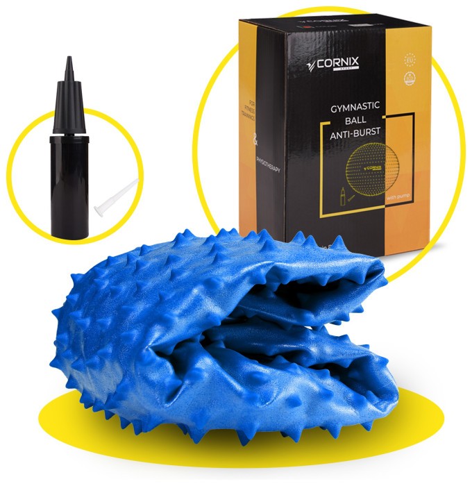 М'яч для фітнесу (фітбол) Cornix 55 см масажний Anti-Burst XR-0467 Blue