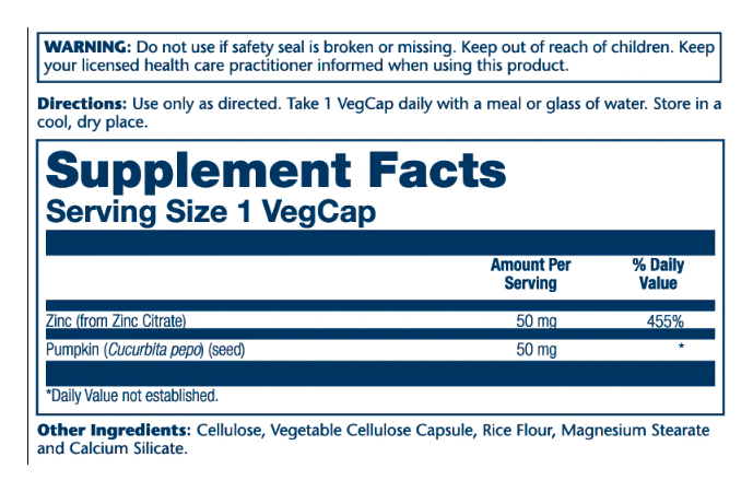 Zinc Citrate 50mg - 60 vcaps