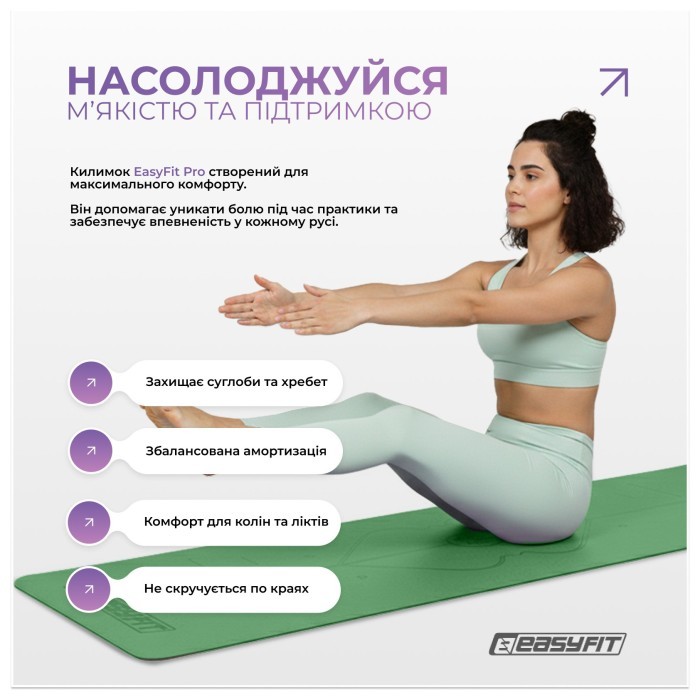 Килимок для йоги професійний EasyFit Pro каучук 5 мм Зелений, укр, укр