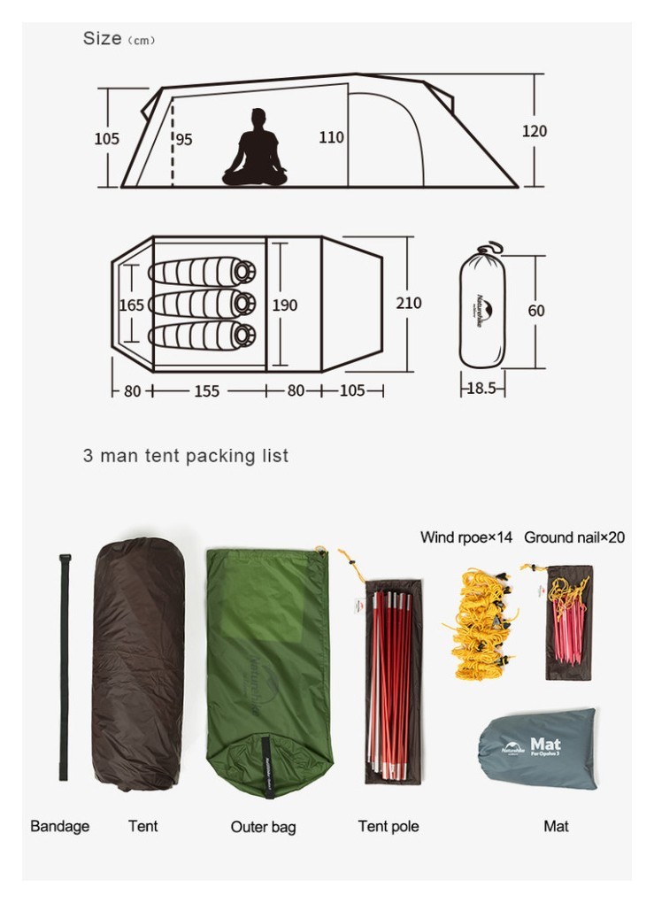 Палатка трехместная Naturehike Opalus, UL, NH17L001-L, светло-зеленая