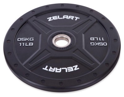 Бамперные диски резиновые Bumper Plates внутренний ø50,4мм Zelart TA-2258-5 5кг (наружный ø-45см, черный)