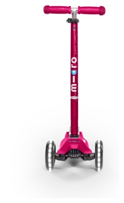 Самокат MICRO серии "Maxi Deluxe LED" - РОЗОВЫЙ (до 50 kg, 3-х колесный, свет)