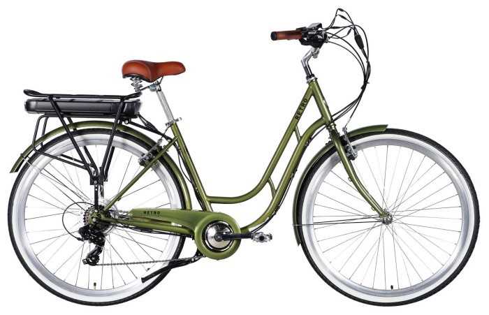 Велосипед уцененный с электроприводом 28" ST Dorozhnik eRETRO Vbr FR рама-19" 36B 13А*ч 500Вт темно-зеленый 2026