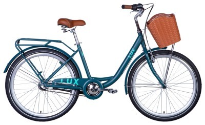 Велосипед сталь Dorozhnik LUX 26 планет рама-17" изумрудный (матовый) с багажником задн St с корзиной Pl с крылом St 2024
