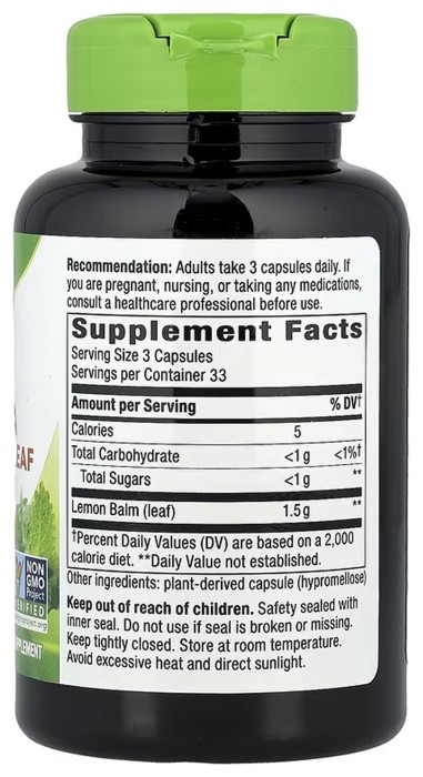Melissa Lemon Balm Leaf - 100 vcaps