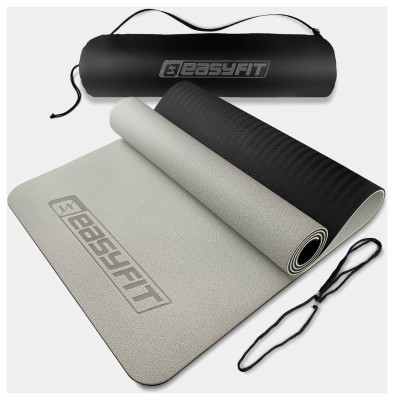 Килимок для йоги та фітнеса EasyFit TPE+TC 6мм двошаровий + Чохол сірий з чорним
