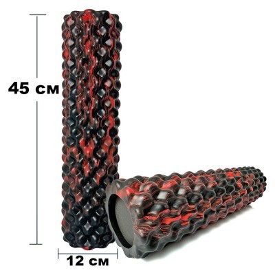 Масажний ролик EasyFit Bubbles 45 см Чорний-червоний