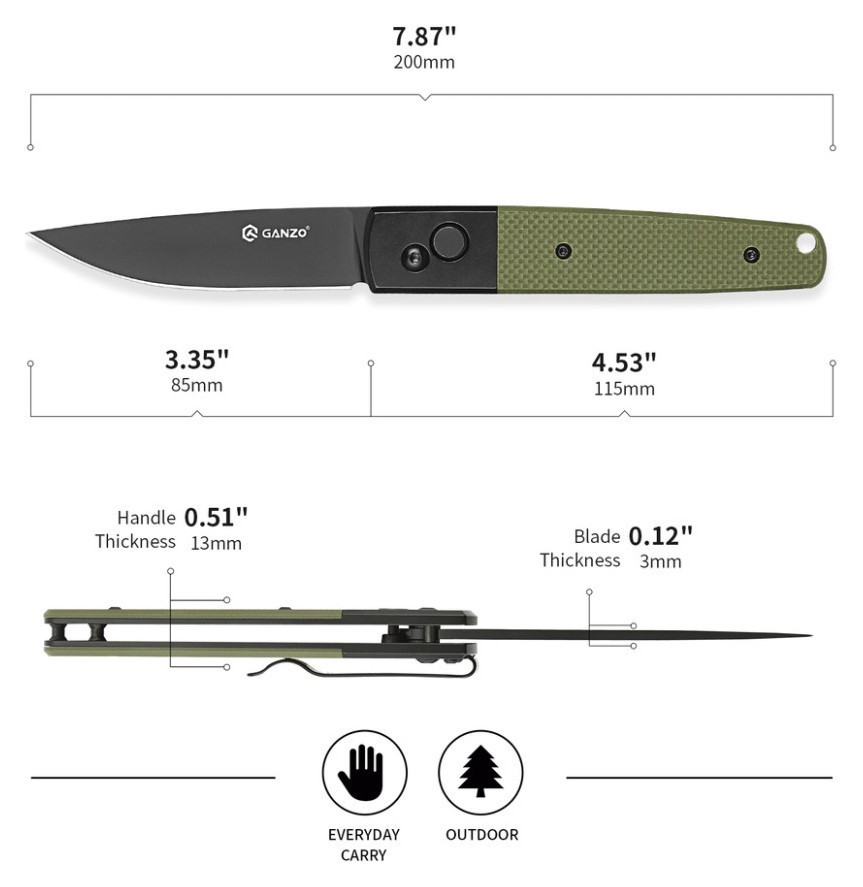 Ніж складаний Ganzo G721B-GR зелений, чорний клинок, укр, укр