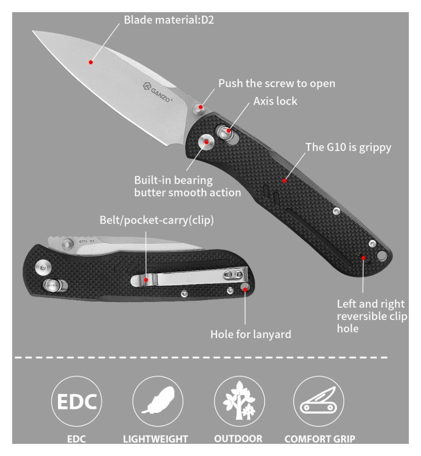 Нож складной Ganzo G771-BK черный