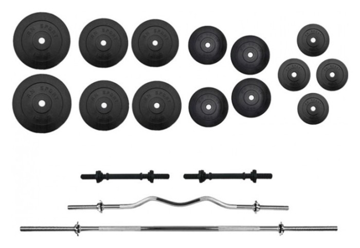 Набор RN-Sport штанга 110 кг с гантелями + гриф W-образный. Перчатки в подарок!