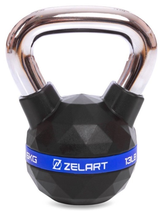 Гиря тренировочная цельная с полиуретановым покрытием и хромированной ручкой Zelart FI-1973-6 6кг (металл, PU, черный)