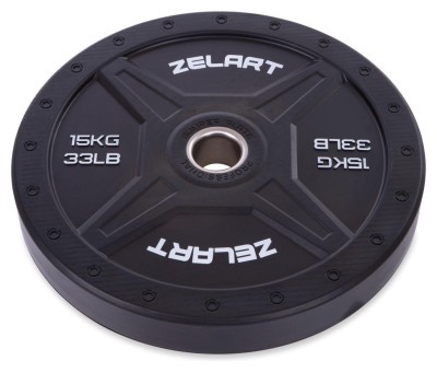 Бамперные диски резиновые Bumper Plates внутренний ø50,4мм Zelart TA-2258-15 15кг (наружный ø-45см, черный)