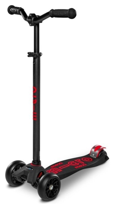 Самокат MICRO серии "Maxi PRO Deluxe" - ЧЕРНЫЙ/КРАСНЫЙ (до 50 кг, 3-х колесный)
