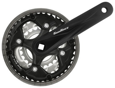 Шатун SUN RACE FCM500 24/34/42T CG (защита цепи), под квадрат, L175мм, черно-серебристый