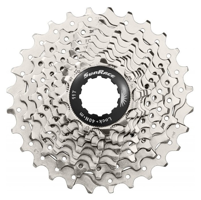 Кассета 10-k 11-28T SUN RACE RS алюминиевый паук, Metallic Silver