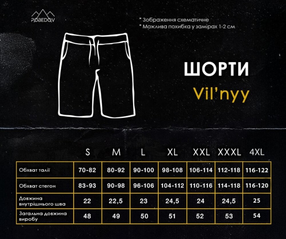 Чорні чоловічі шорти прямого крою Pobedov Vil'nyy, укр, укр