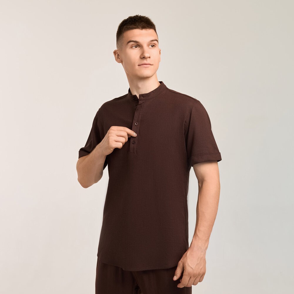 Чоловіча сорочка з коротким рукавом шоколадна Pobedov Molodist'