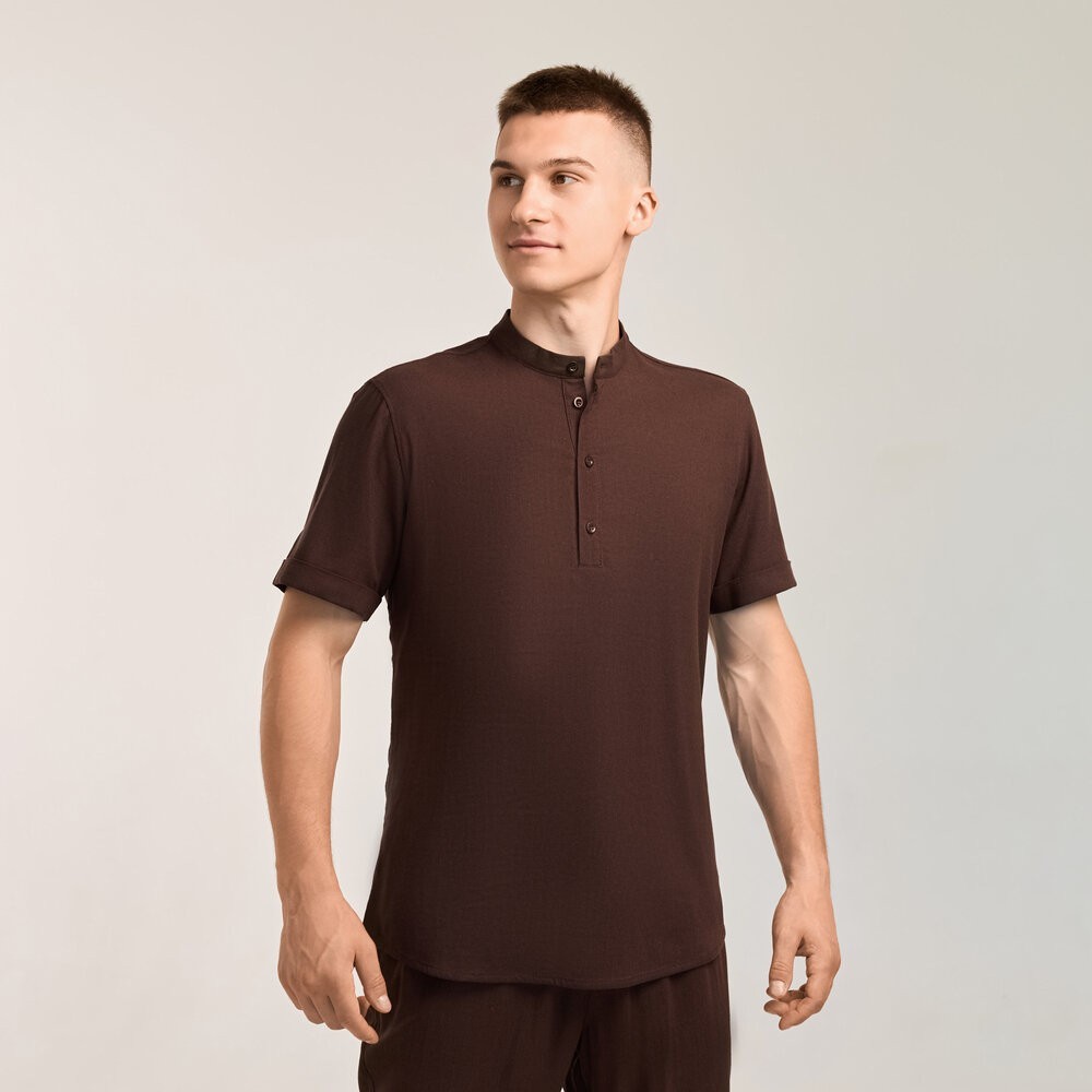 Чоловіча сорочка з коротким рукавом шоколадна Pobedov Molodist'